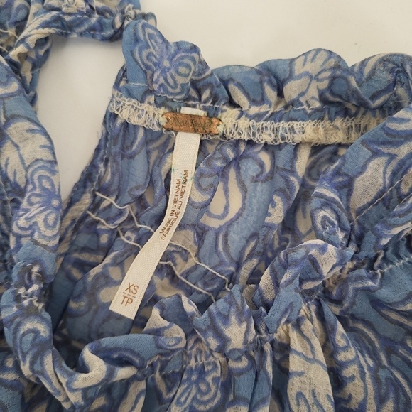 Free People Merrie Mix Floral Print Smocked Chiffon Tunic Rouched Blouse Lilac - Picture 12 of 16